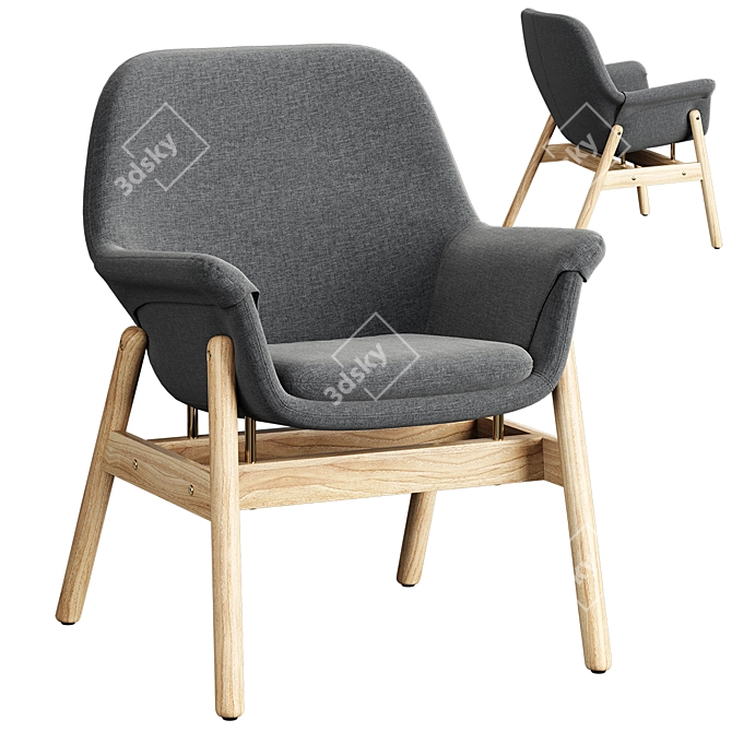 VEDBO Wooden Chair - Classic Gray Upholstery 3D model image 1