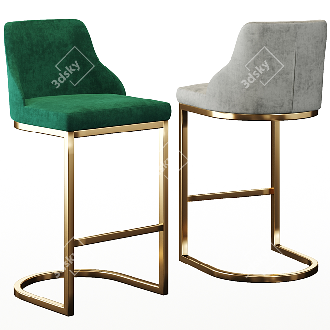 Elegant Dark Teal Velvet Bar Stool 3D model image 1