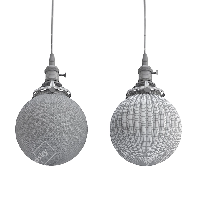 Vintage Glass Pendant Lamp with Switches 3D model image 2