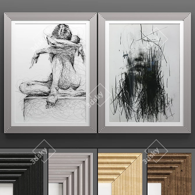 Modern Art Frame Set: Textured Frames 3D model image 1