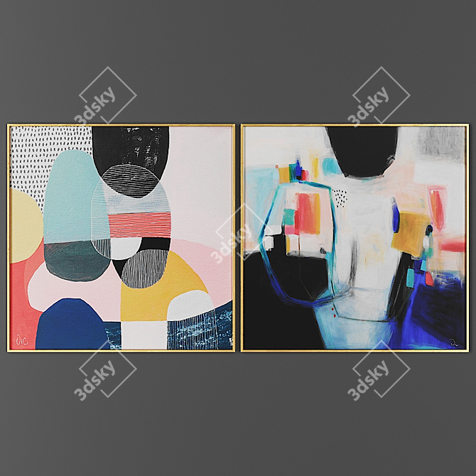 Modern Art Picture Frame Set 3D model image 1