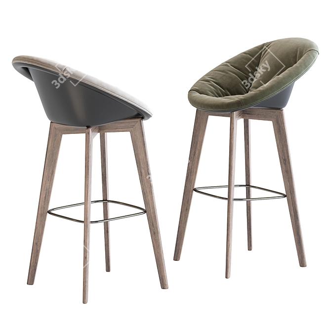 Vincent Sheppard Oak Rattan Bar Stool 3D model image 3