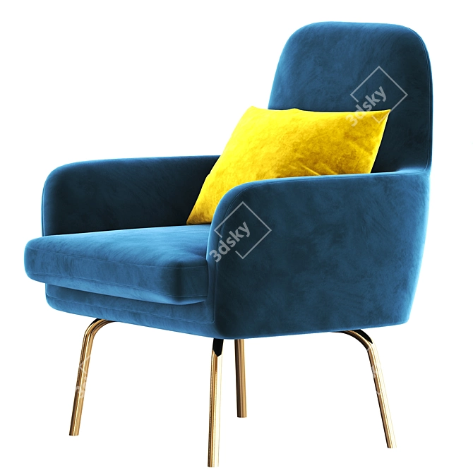 Luxury Vienna Velvet Blue Armchair 3D model image 3