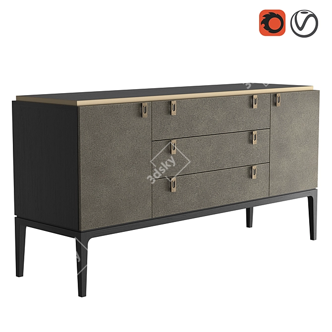 British Glamour Chest: Shagreen Leather & Brass Accents 3D model image 1