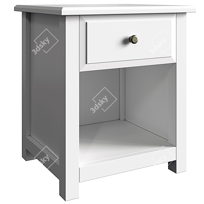 Classic White Bedside Table with Drawer 3D model image 1