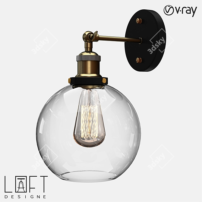 Industrial Glass and Metal Wall Lamp 3D model image 1