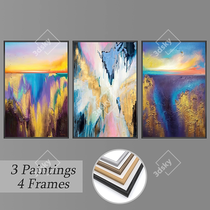 Elegant Set of 3 Wall Paintings 3D model image 1