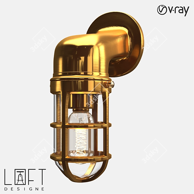 Vintage Glass and Metal Wall Lamp 3D model image 1