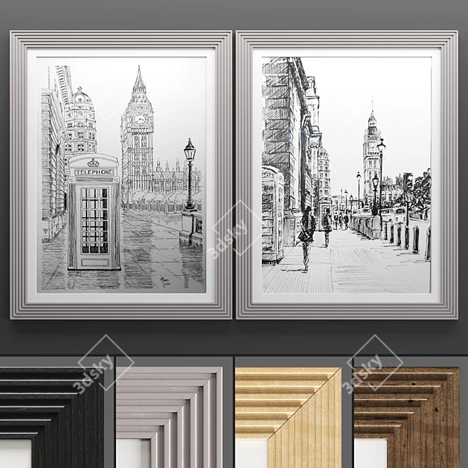 Modern Art Frame Set - 2 Frames, 4 Textures 3D model image 1