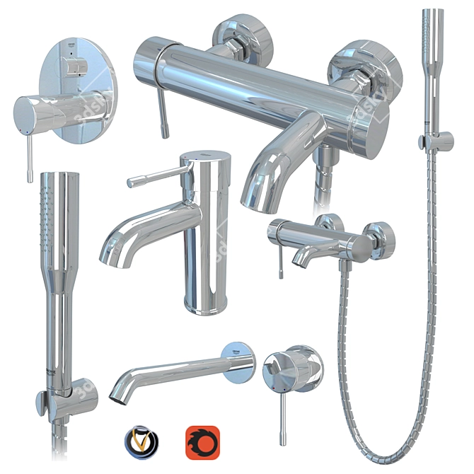 Modern GROHE Essence Faucet Set 3D model image 1