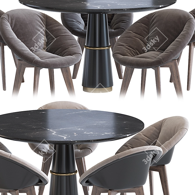 Contemporary Chair and Agra Dining Table Set 3D model image 3