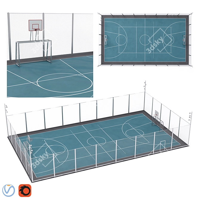 Versatile Fenced Sport Zone 3D model image 5