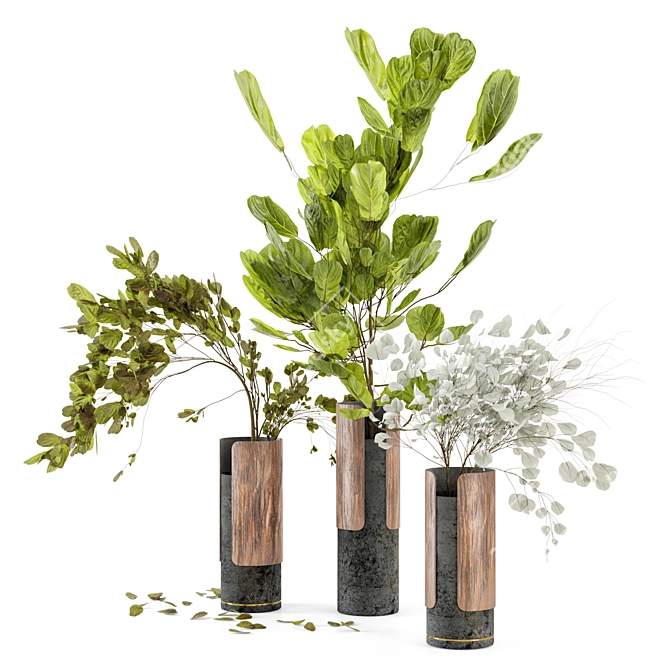 Wood & Concrete Indoor Plant Set 3D model image 1