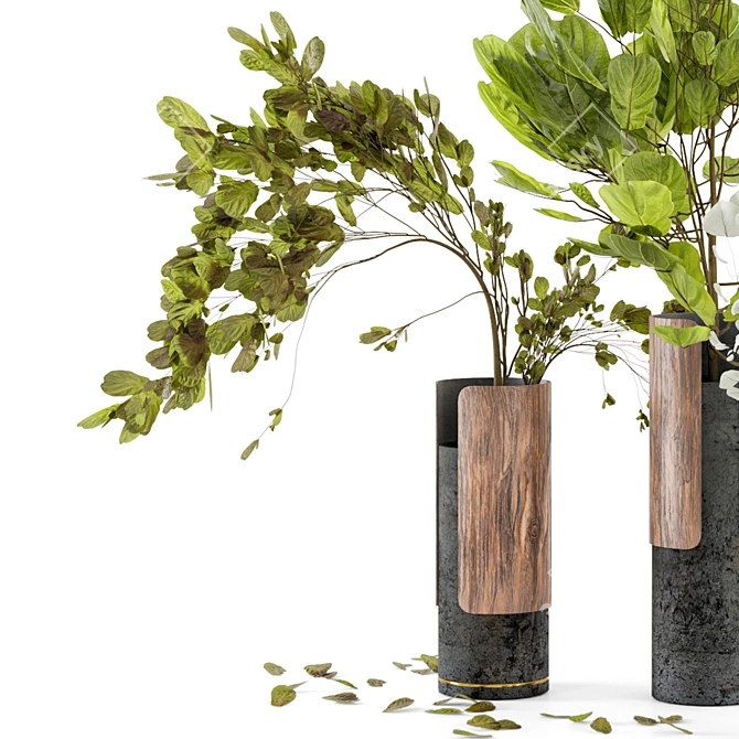 Wood & Concrete Indoor Plant Set 3D model image 2