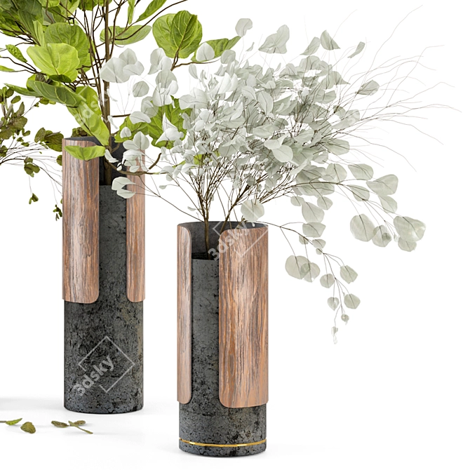 Wood & Concrete Indoor Plant Set 3D model image 3