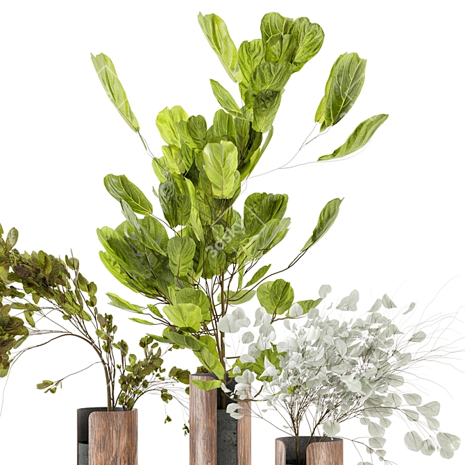 Wood & Concrete Indoor Plant Set 3D model image 4