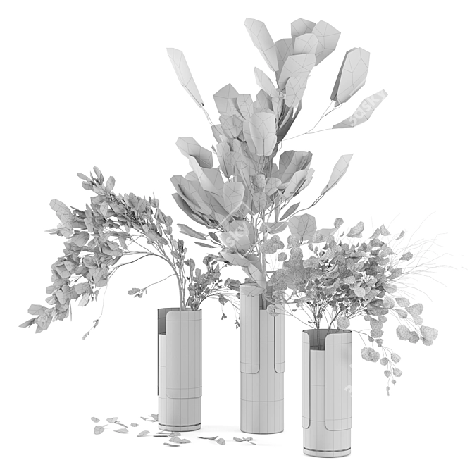 Wood & Concrete Indoor Plant Set 3D model image 5