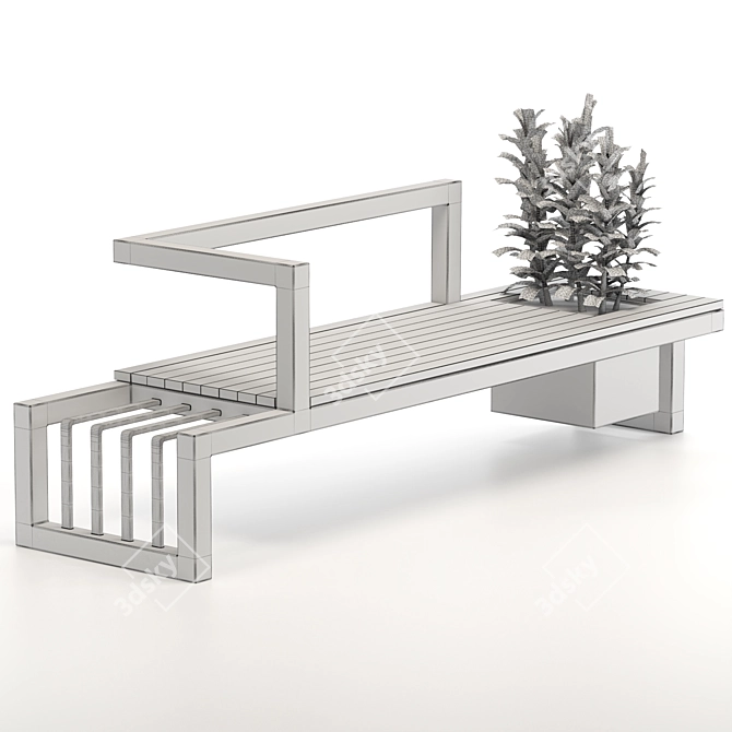 Urban Green Bench: Modern Furniture with Plants 3D model image 4