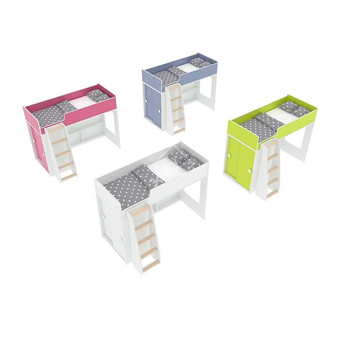 Modular Kids Bunk Bed Set 3D model image 3