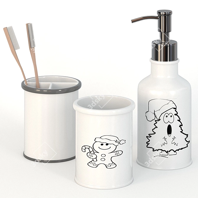 Monochrome Bathroom Set: Perfect for Kids and Teens 3D model image 1