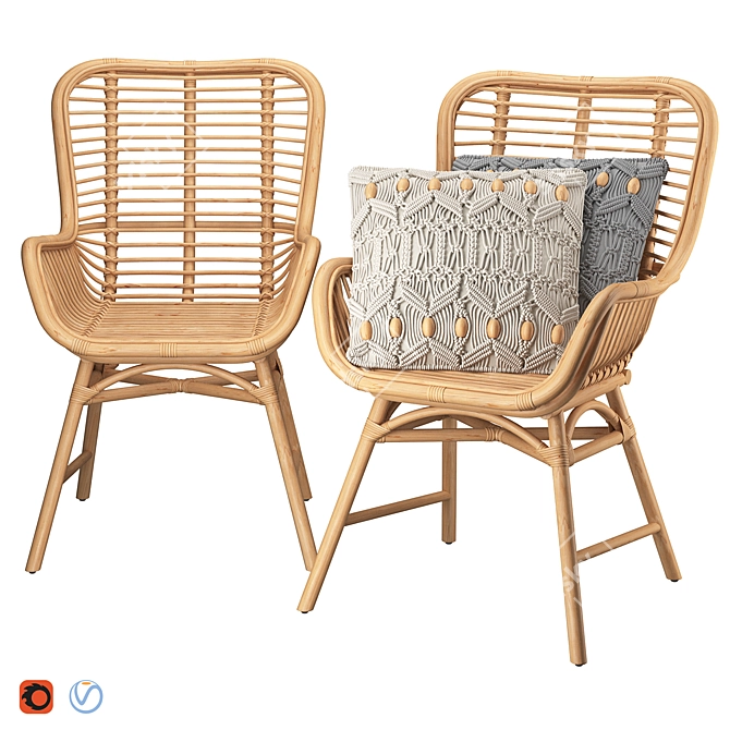 Rattan Accent Chair - Stylish and Sturdy 3D model image 1