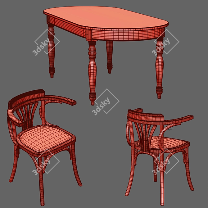 Viennese Style Wooden Armchair 3D model image 5