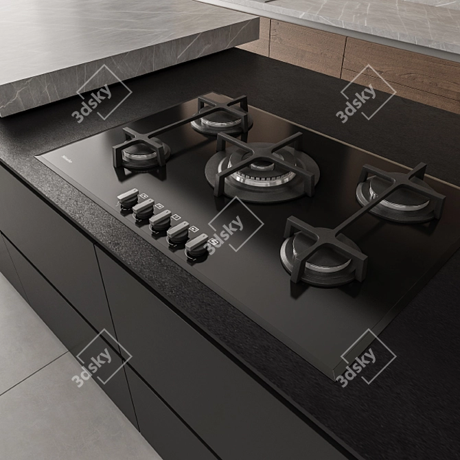 Modern Black Wood 36-Inch Kitchen 3D model image 2