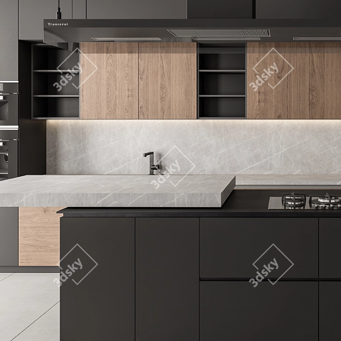 Modern Black Wood 36-Inch Kitchen 3D model image 4