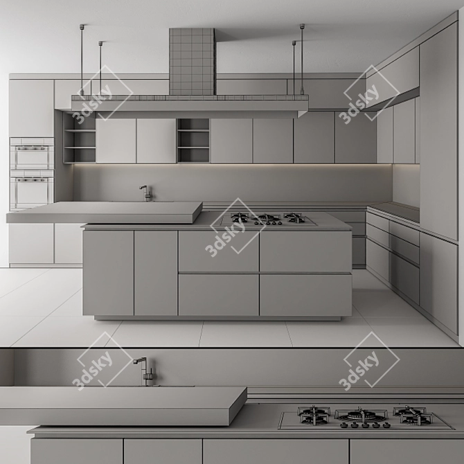 Modern Black Wood 36-Inch Kitchen 3D model image 5