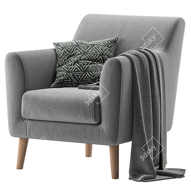 Odens Grey Velvet Armchair 3D model image 1
