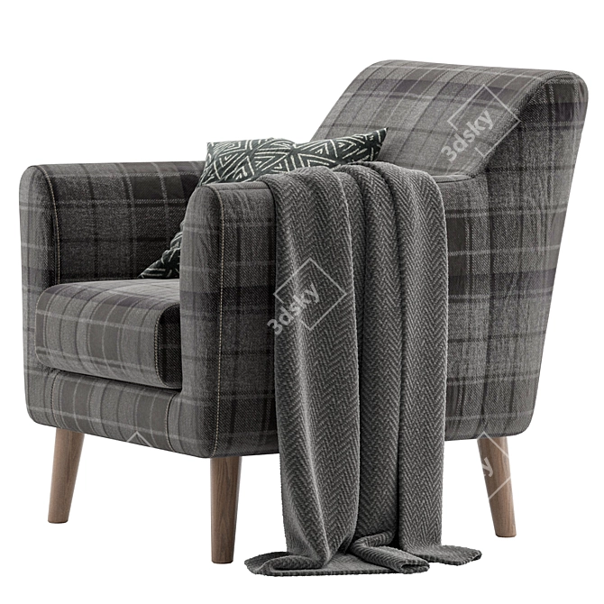 Odens Grey Velvet Armchair 3D model image 2
