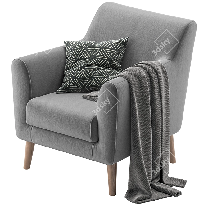 Odens Grey Velvet Armchair 3D model image 4