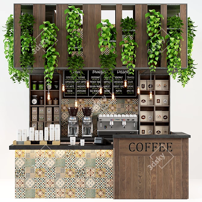 Elegant Cafe Counter with Mainzu Pauda Tile Finish 3D model image 1