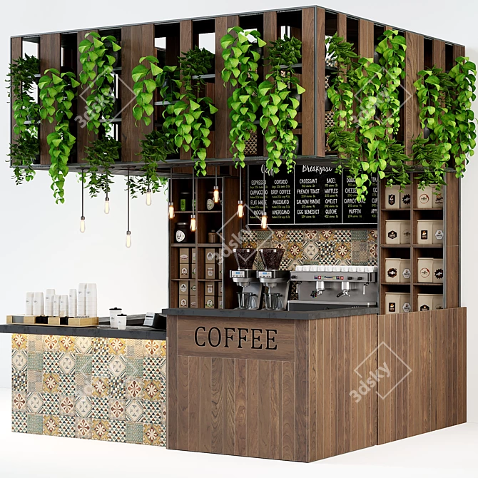 Elegant Cafe Counter with Mainzu Pauda Tile Finish 3D model image 2