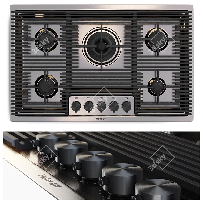 Milanello Gun Metal Flush-Mount 5-Burner Hob 3D model image 1