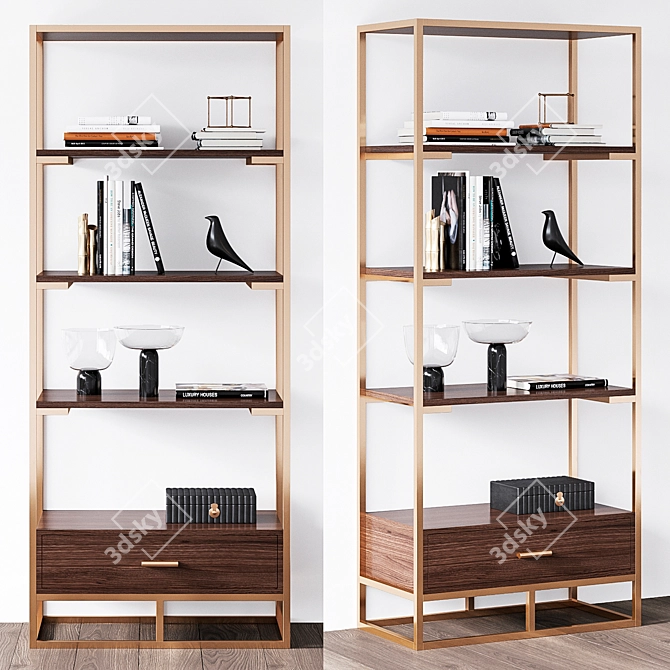 Bamboo Bookend Set: Elegant Organization Solution! 3D model image 1