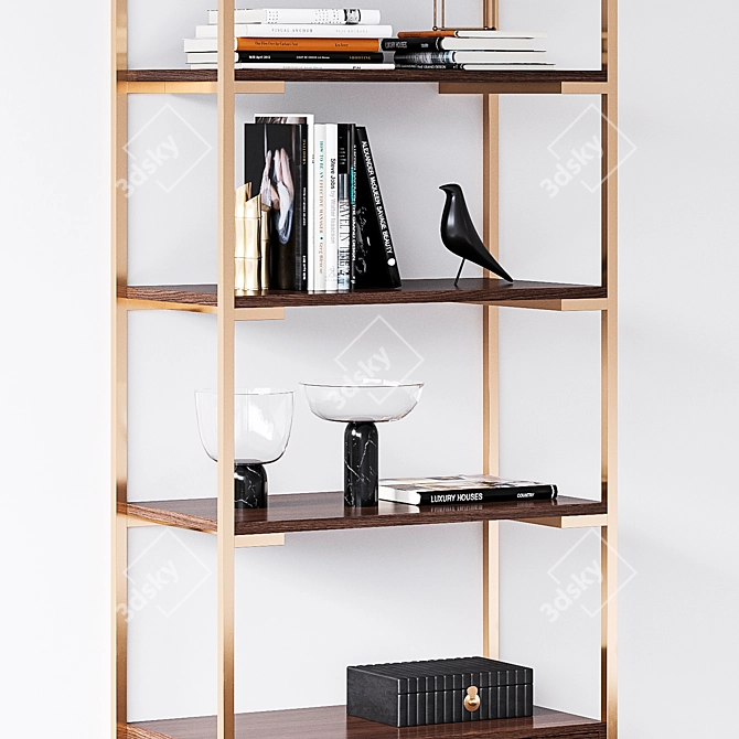 Bamboo Bookend Set: Elegant Organization Solution! 3D model image 2