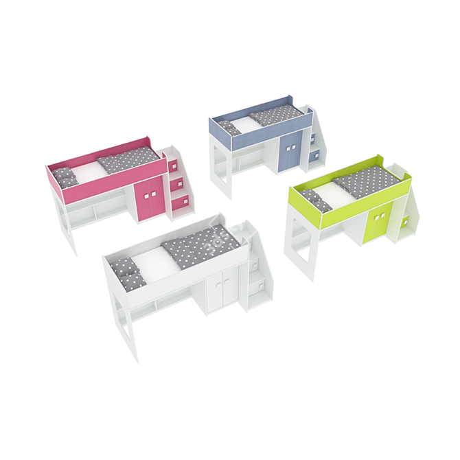 Modular Kids Loft Bed Set 3D model image 3