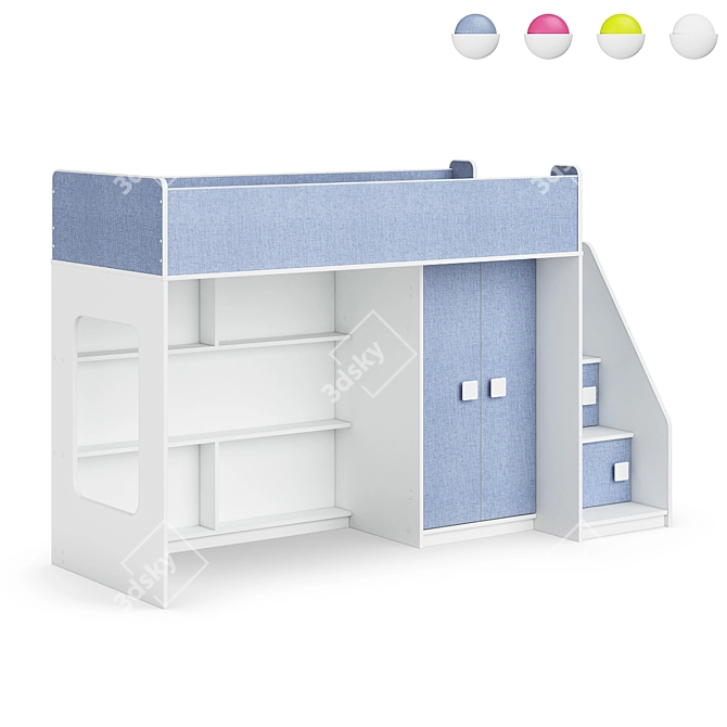 Modular Kids Loft Bed Set 3D model image 6