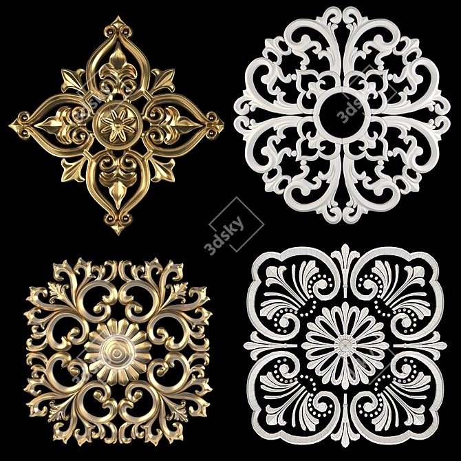 Elegant Floral Wall Rosettes 3D model image 1