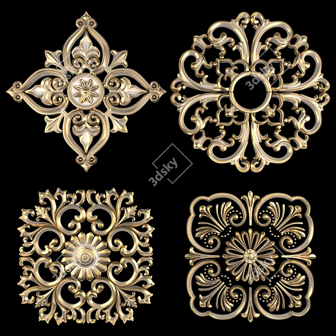 Elegant Floral Wall Rosettes 3D model image 2