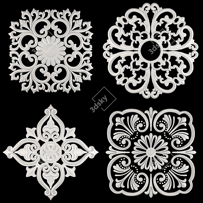 Elegant Floral Wall Rosettes 3D model image 4