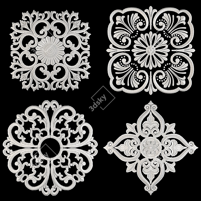 Elegant Floral Wall Rosettes 3D model image 5