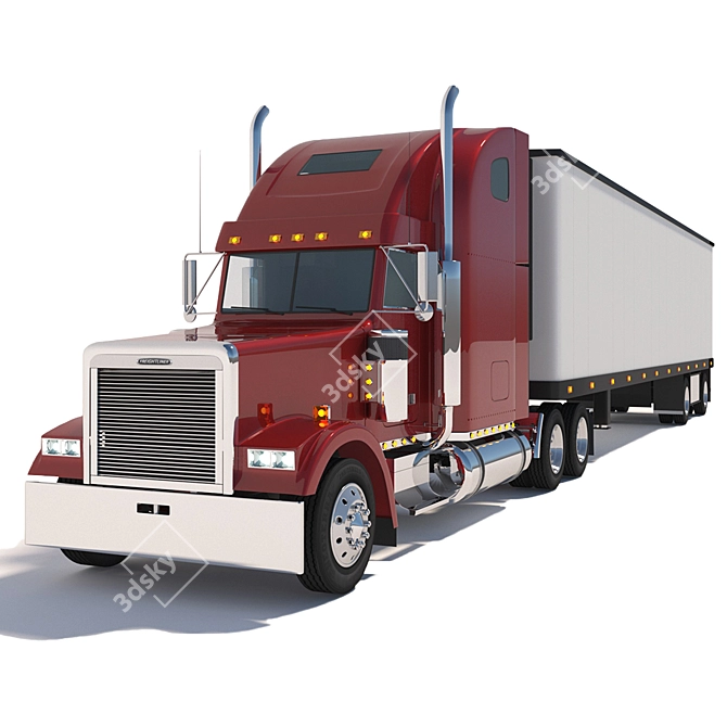 Classic Freightliner Truck & Refrigerator Trailer 3D model image 1