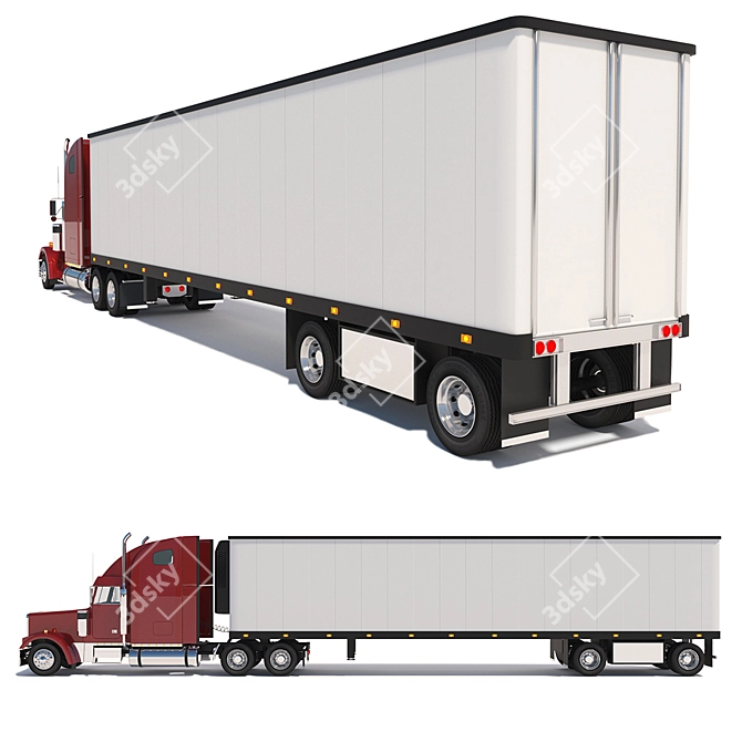 Classic Freightliner Truck & Refrigerator Trailer 3D model image 3