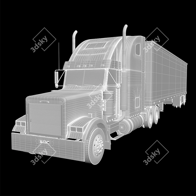 Classic Freightliner Truck & Refrigerator Trailer 3D model image 4