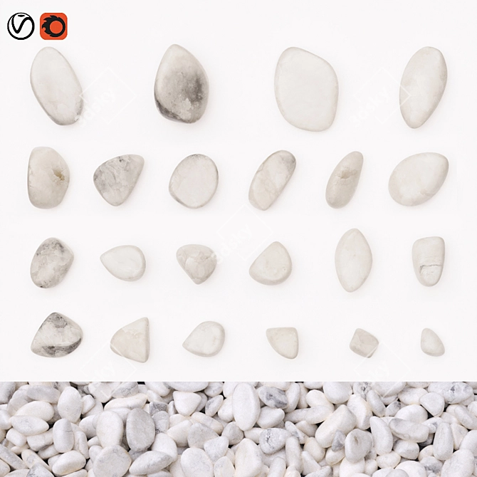 Smooth White Marble Pebbles (23-67mm) 3D model image 1