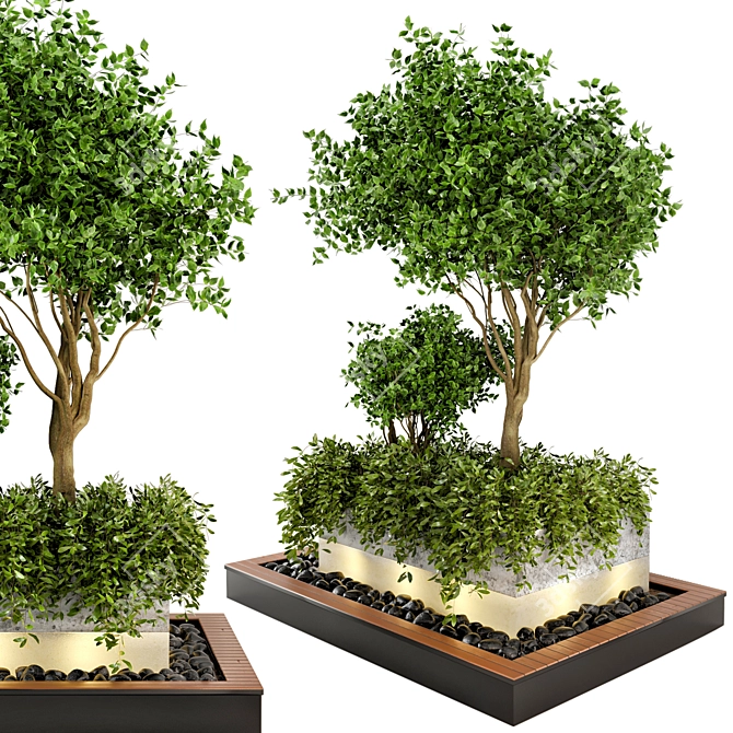 Nature's Fusion: Outdoor Wood and Concrete Pot Garden Set 3D model image 2