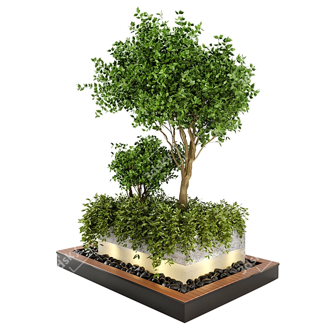 Nature's Fusion: Outdoor Wood and Concrete Pot Garden Set 3D model image 4