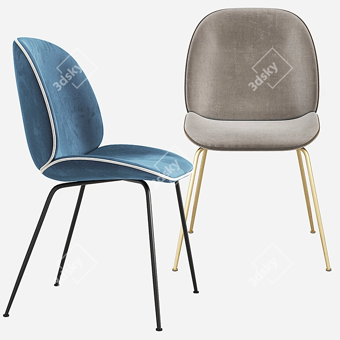 GUBI Beetle Velvet Dining Chair 3D model image 2